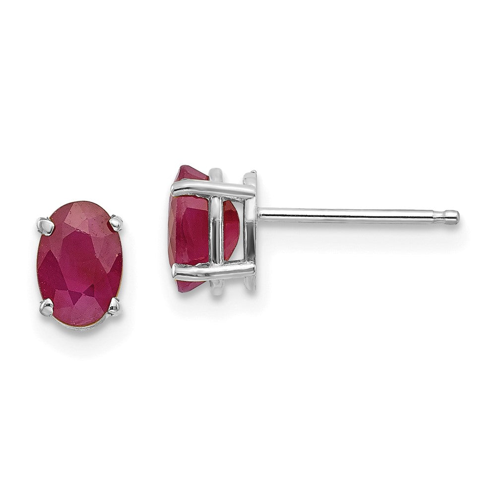 14K White Gold 6x4 Oval July Ruby Post Earrings