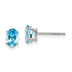 14K White Gold 6x4mm December Blue Topaz Post Earrings