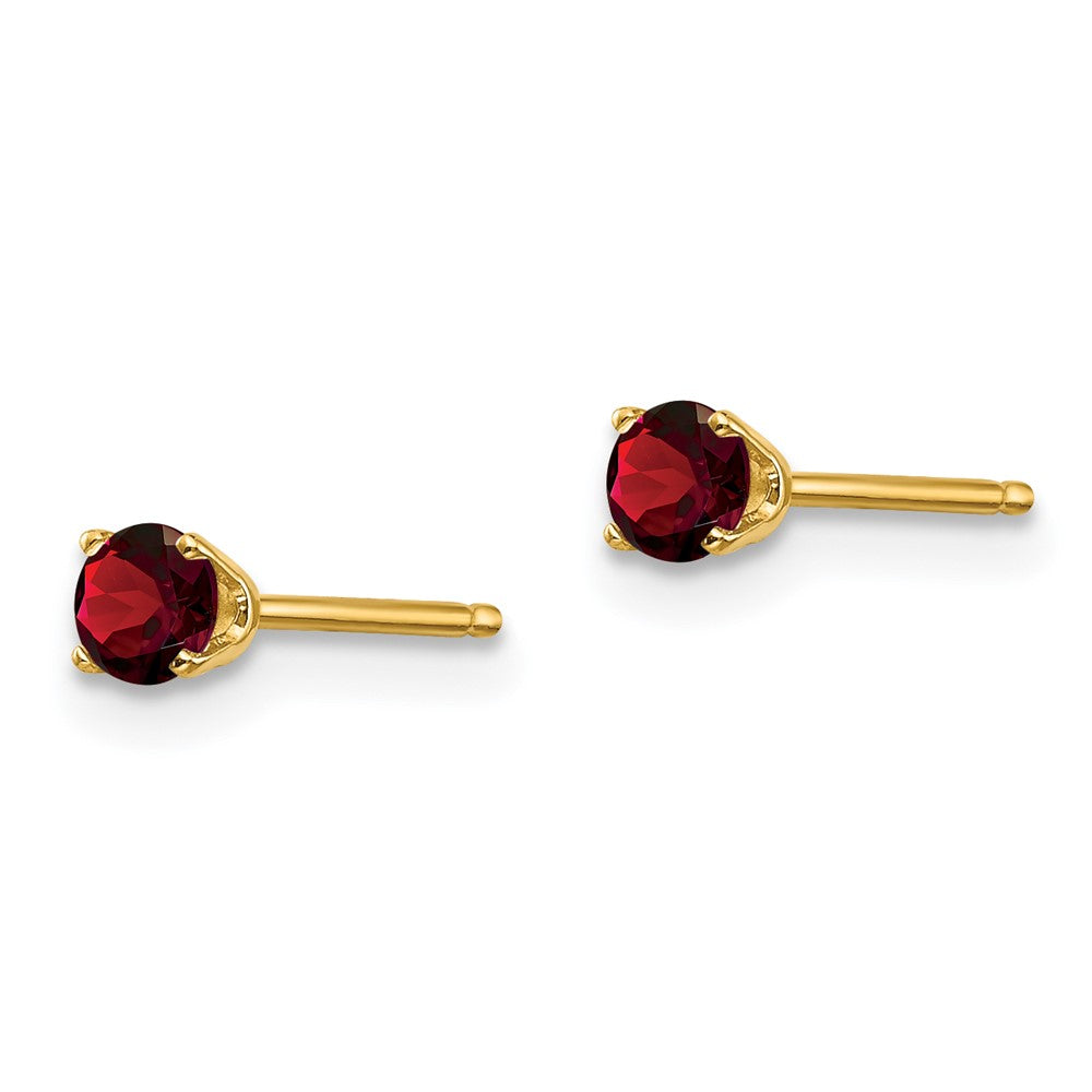 14K Yellow Gold 3mm January Garnet Post Earrings