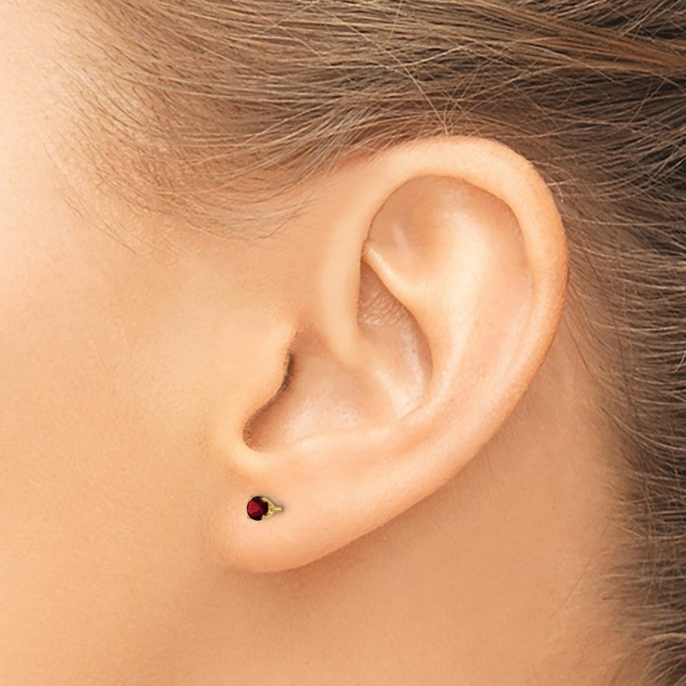 14K Yellow Gold 3mm January Garnet Post Earrings