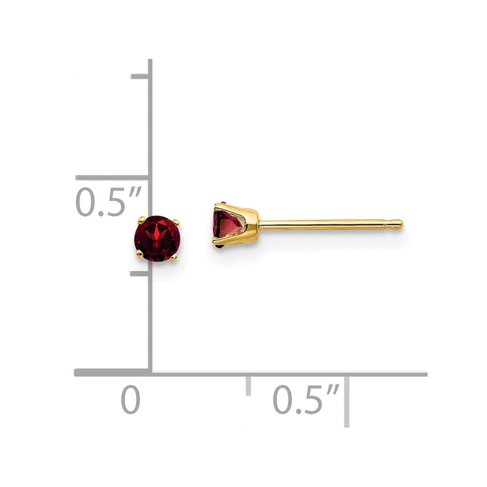 14K Yellow Gold 3mm January Garnet Post Earrings