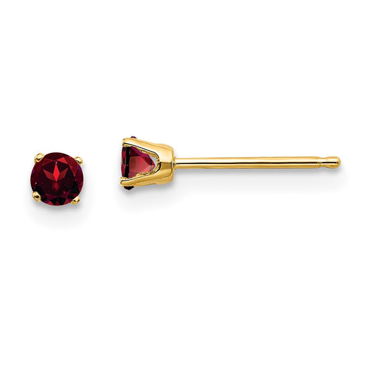 14K Yellow Gold 3mm January Garnet Post Earrings