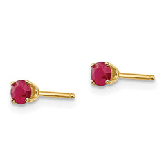 14K Yellow Gold 3mm July Ruby Post Earrings