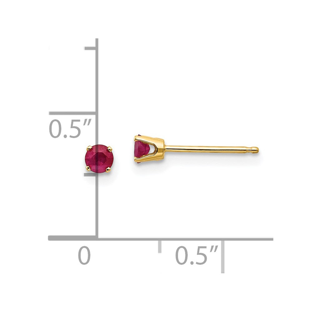 14K Yellow Gold 3mm July Ruby Post Earrings