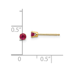 14K Yellow Gold 3mm July Ruby Post Earrings