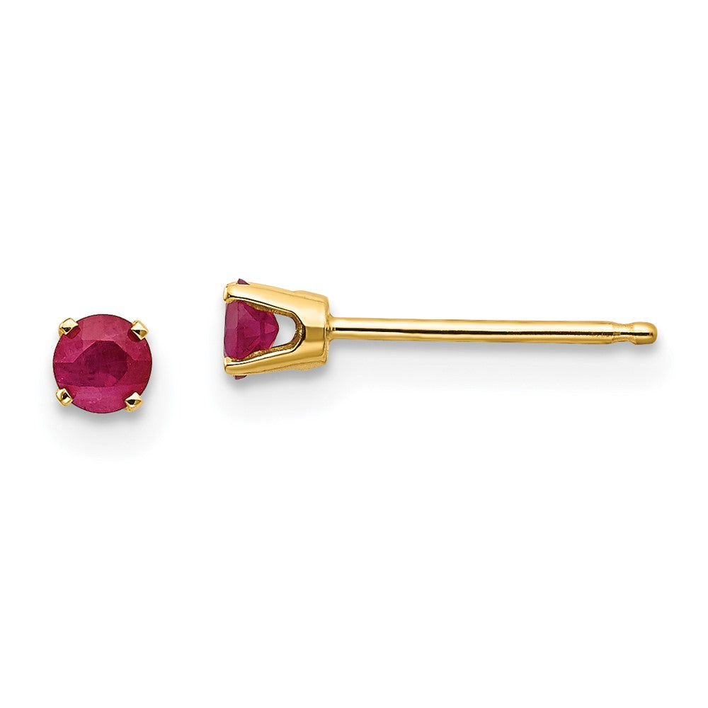 14K Yellow Gold 3mm July Ruby Post Earrings