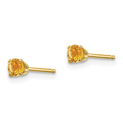 14K Yellow Gold 3mm November Citrine Post Earrings