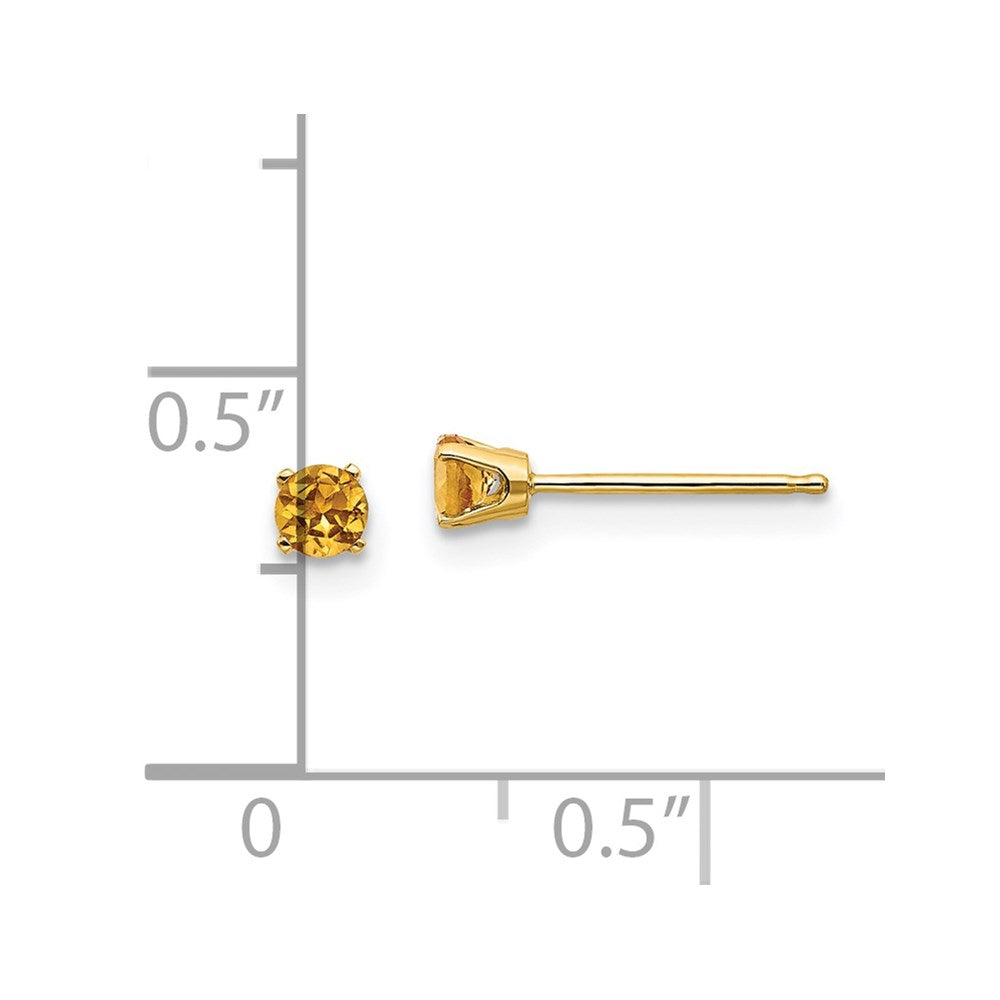 14K Yellow Gold 3mm November Citrine Post Earrings