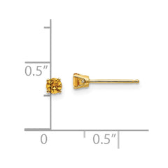 14K Yellow Gold 3mm November Citrine Post Earrings