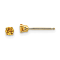 14K Yellow Gold 3mm November Citrine Post Earrings