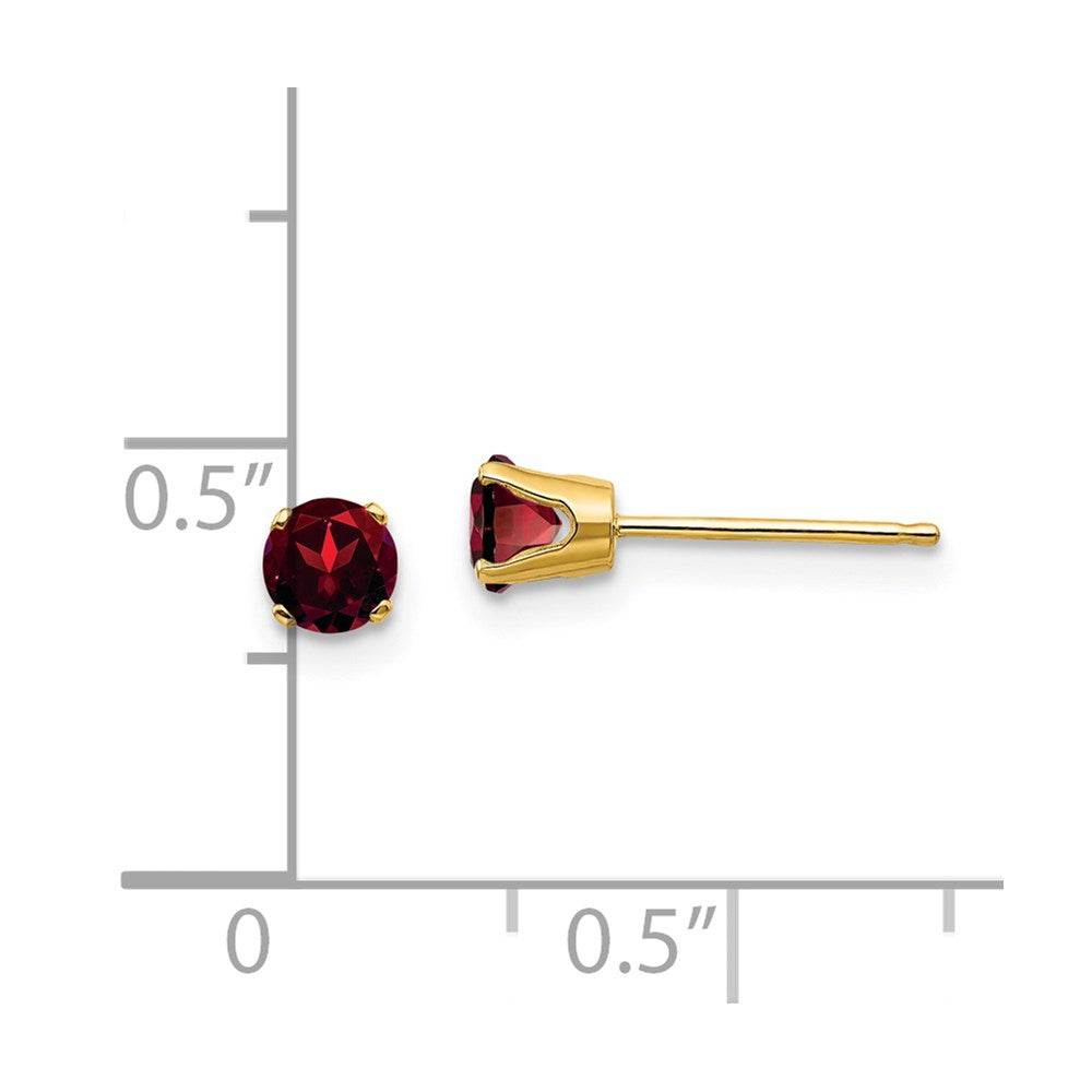 14K Yellow Gold 4mm Round January Garnet Post Earrings