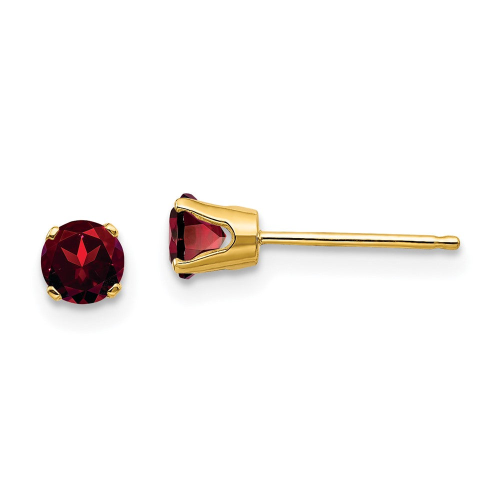 14K Yellow Gold 4mm Round January Garnet Post Earrings