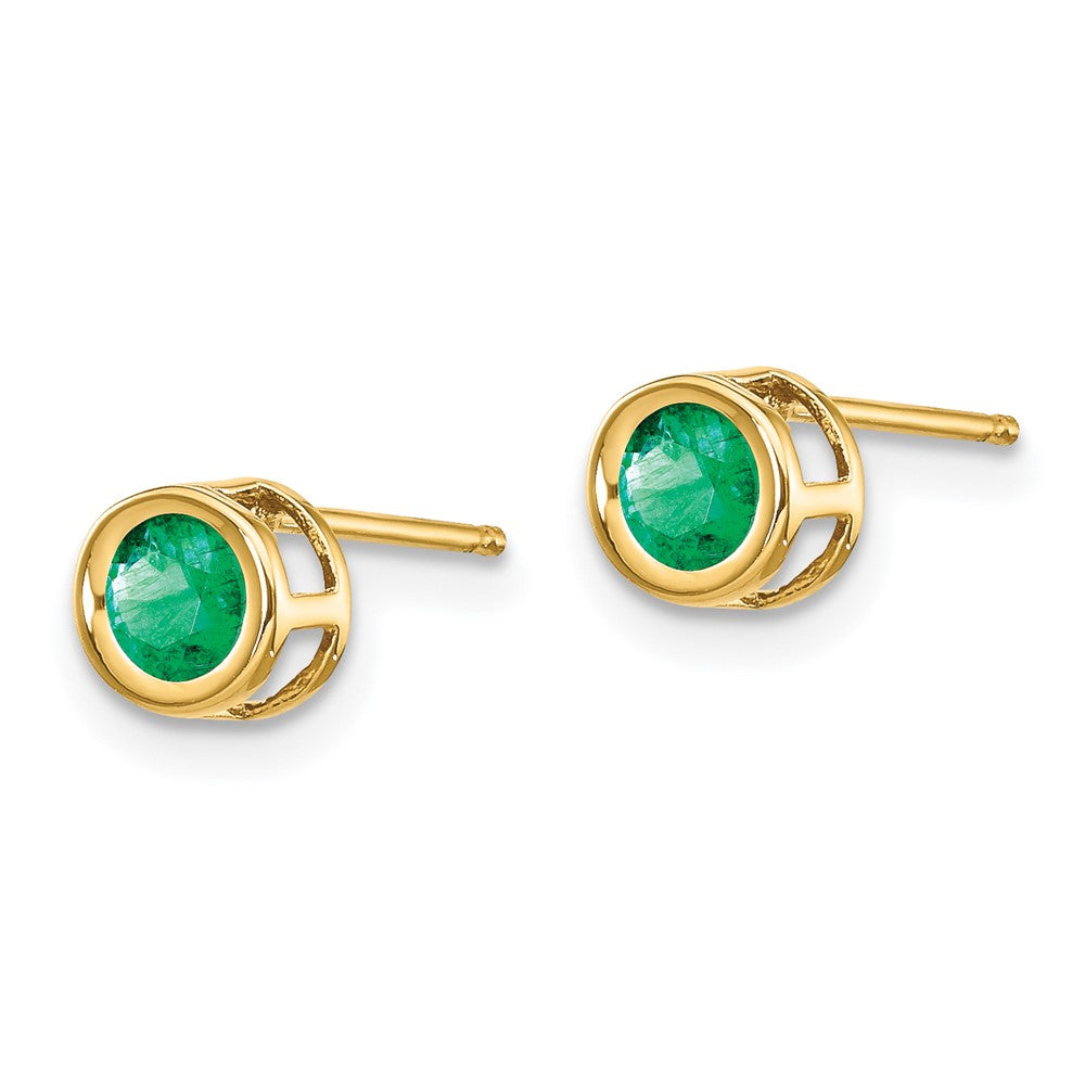 14K Yellow Gold 4mm Bezel May Emerald Post Earrings