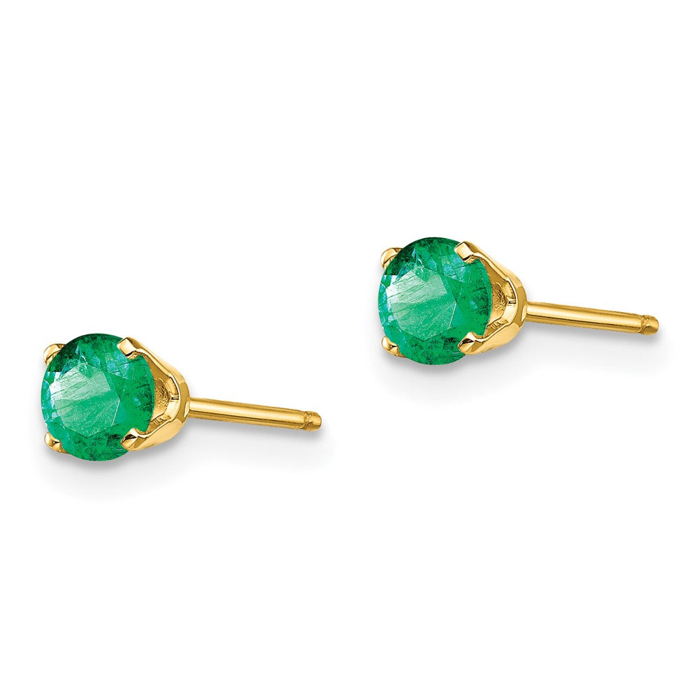 14K Yellow Gold 4mm May Emerald Post Earrings