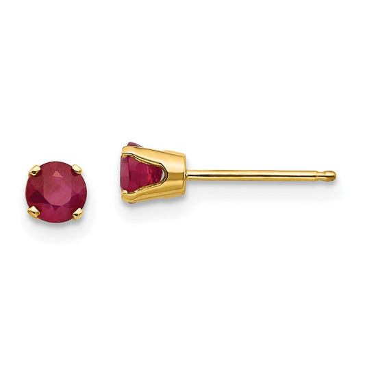 14K Yellow Gold 4mm July Ruby Post Earrings