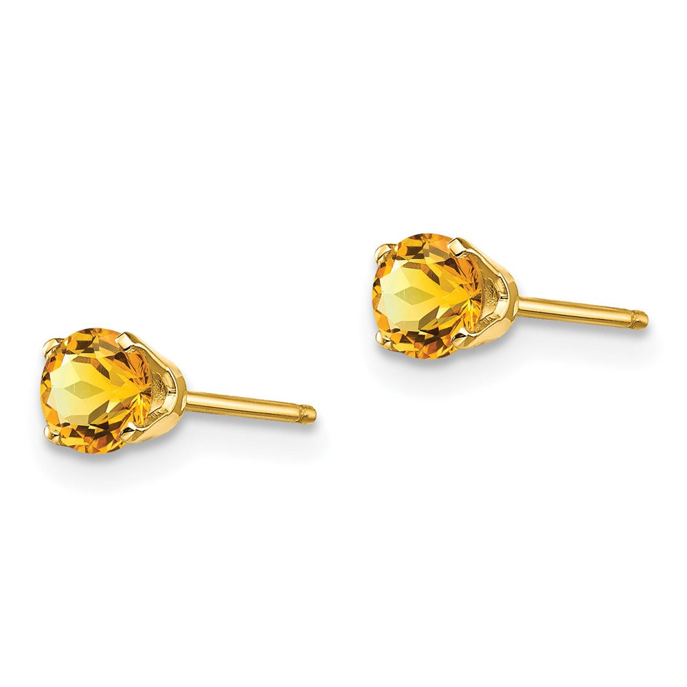 14K Yellow Gold 4mm November Citrine Post Earrings