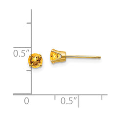 14K Yellow Gold 4mm November Citrine Post Earrings