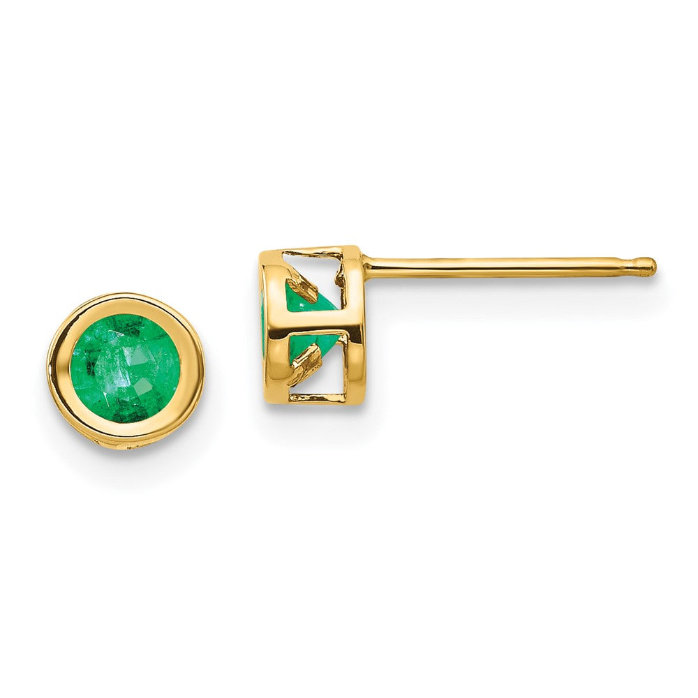 14K Yellow Gold 4mm Bezel May Emerald Post Earrings