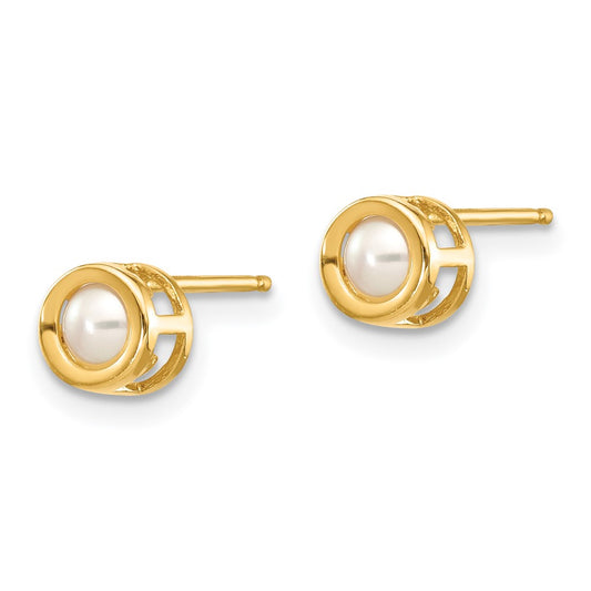 14K Yellow Gold 4mm Bezel June FWC Pearl Post Earrings