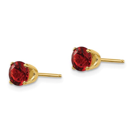 14K Yellow Gold 5mm January Garnet Stud Earrings