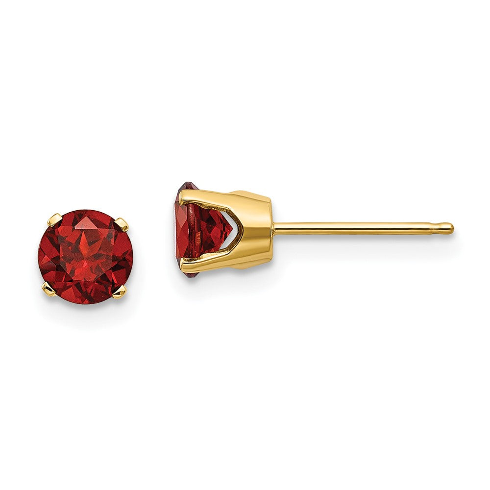 14K Yellow Gold 5mm January Garnet Stud Earrings