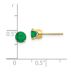 14K Yellow Gold 5mm May Natural Emerald Stud Earrings