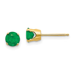 14K Yellow Gold 5mm May Natural Emerald Stud Earrings