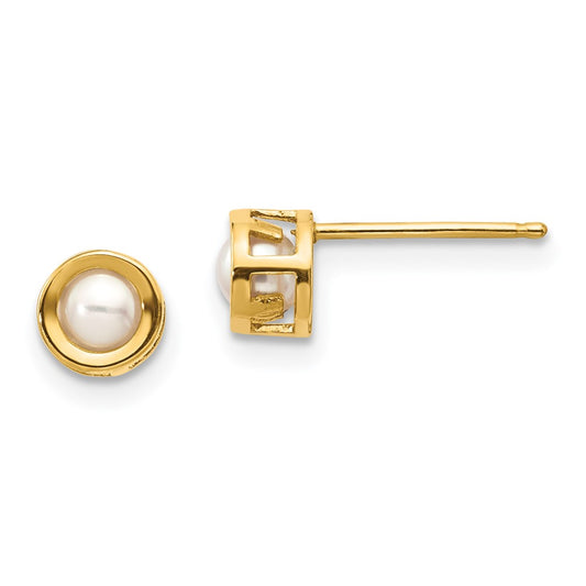 14K Yellow Gold 4mm Bezel June FWC Pearl Post Earrings