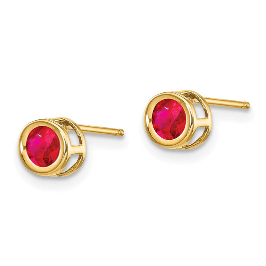 14K Yellow Gold 5mm July Ruby Stud Earrings