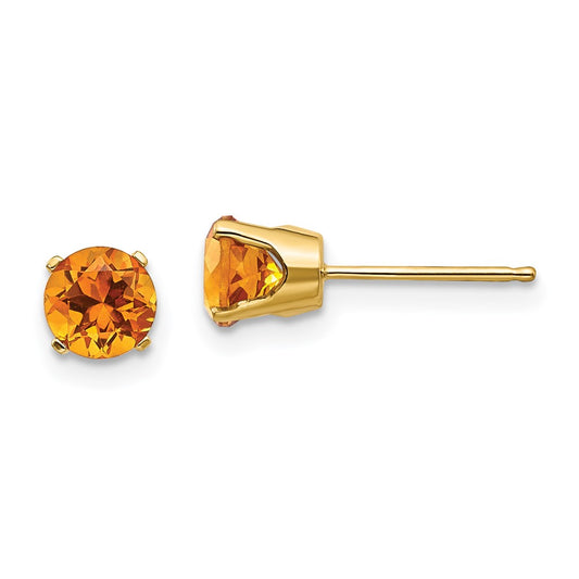 14K Yellow Gold 5mm November Citrine Stud Earrings