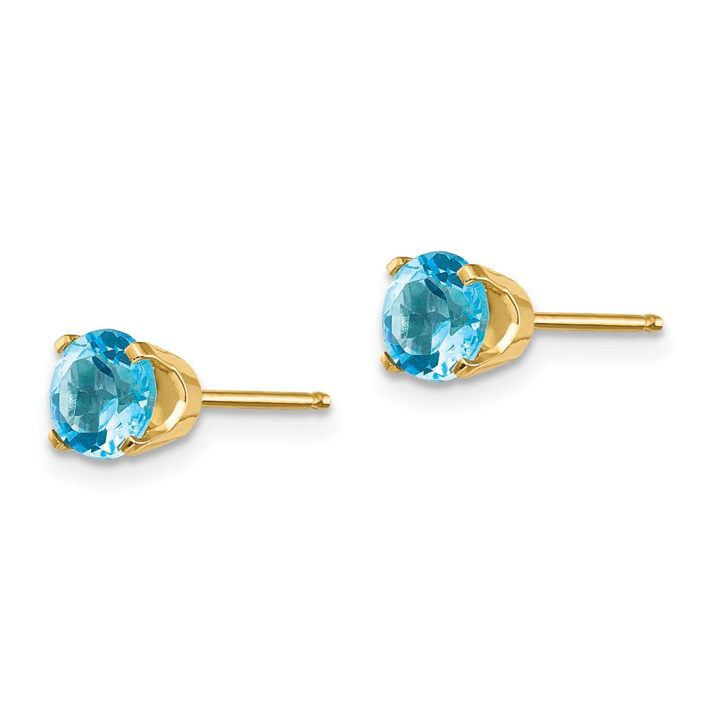 14K Yellow Gold 5mm December Blue Topaz Stud Earrings