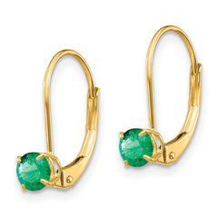 14K Yellow Gold 4mm Round May Emerald Leverback Earrings