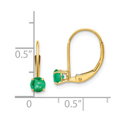 14K Yellow Gold 4mm Round May Emerald Leverback Earrings