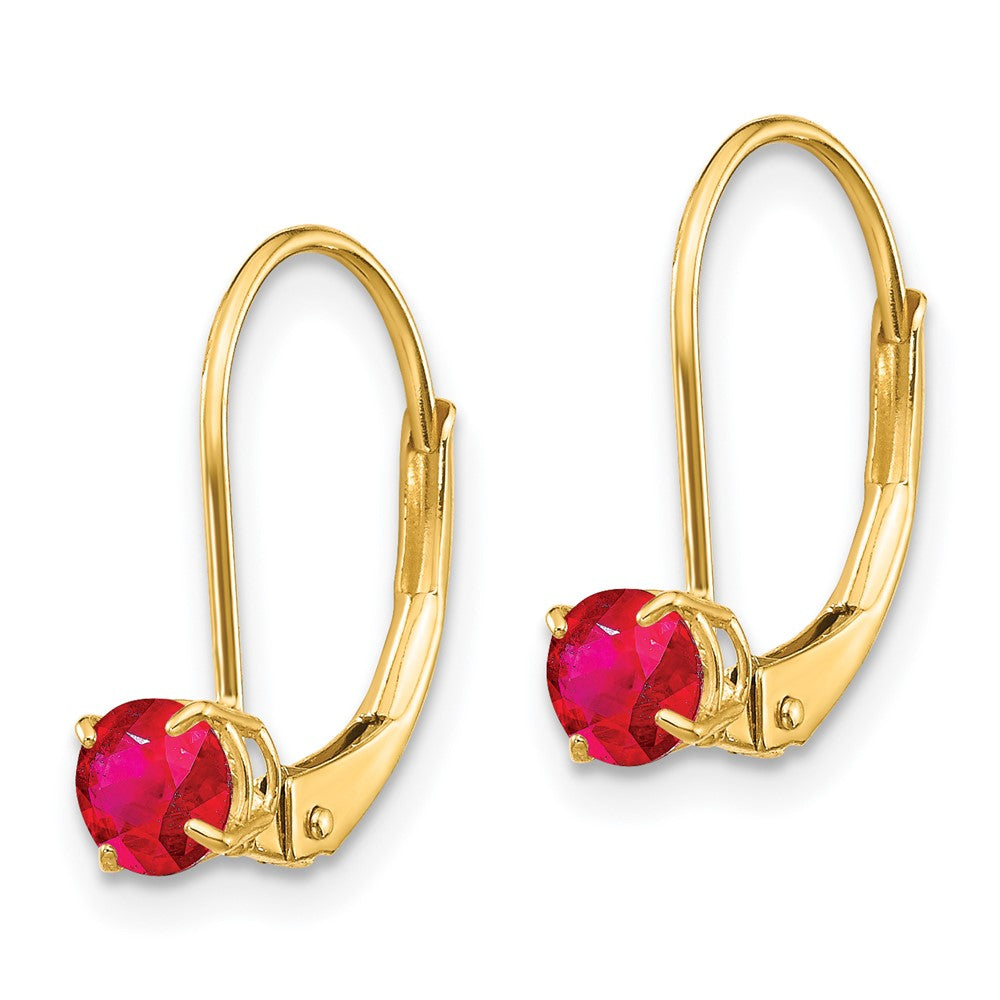 14K Yellow Gold 4mm Round July Ruby Leverback Earrings