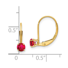 14K Yellow Gold 4mm Round July Ruby Leverback Earrings