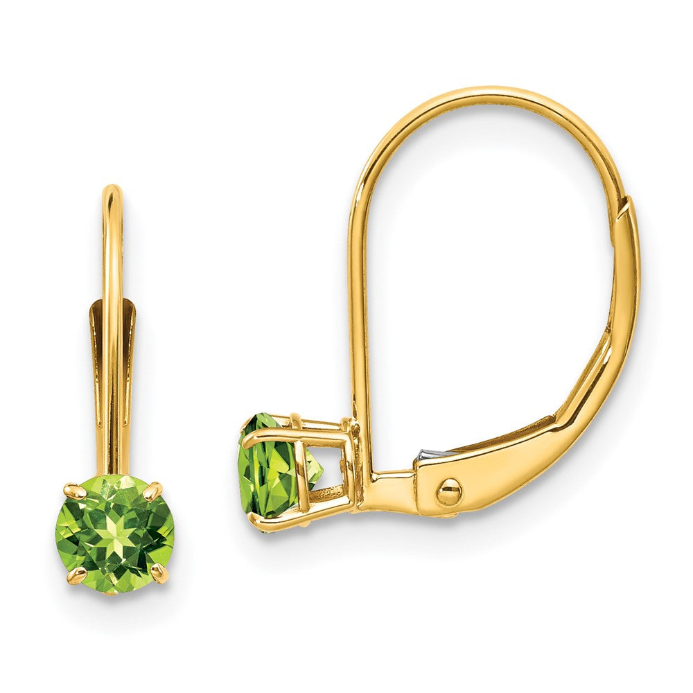 14K Yellow Gold 4mm Round August Peridot Leverback Earrings