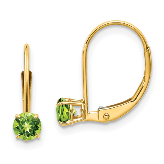 14K Yellow Gold 4mm Round August Peridot Leverback Earrings