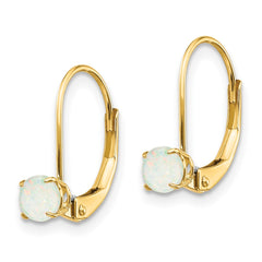 14K Yellow Gold 4mm Round October Opal Leverback Earrings