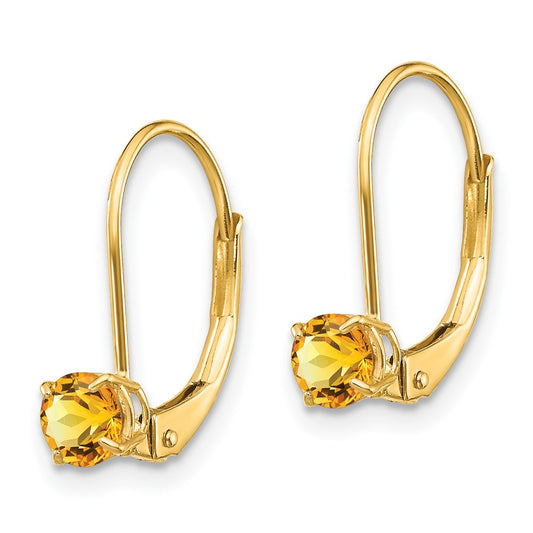 14K Yellow Gold 4mm Round November Citrine Leverback Earrings