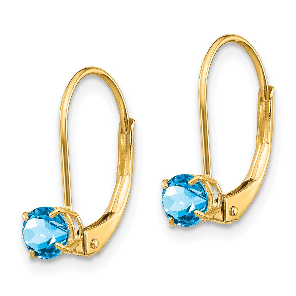 14K Yellow Gold 4mm Round December Blue Topaz Leverback Earrings