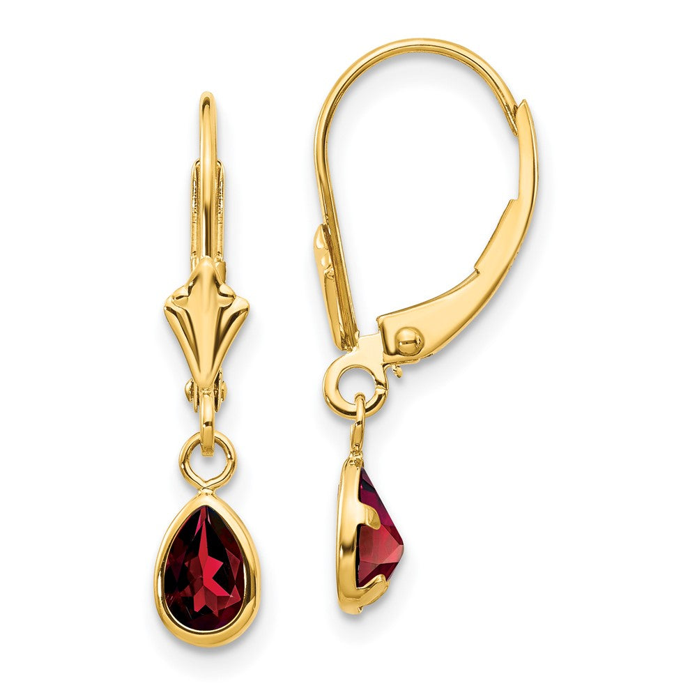 14K Yellow Gold 6x4mm Garnet January Earrings