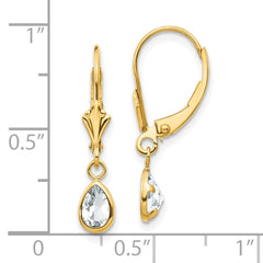 14K Yellow Gold 6x4mm April White Topaz Earrings