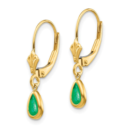 14K Yellow Gold 6x4mm Emerald May Earrings