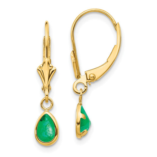 14K Yellow Gold 6x4mm Emerald May Earrings