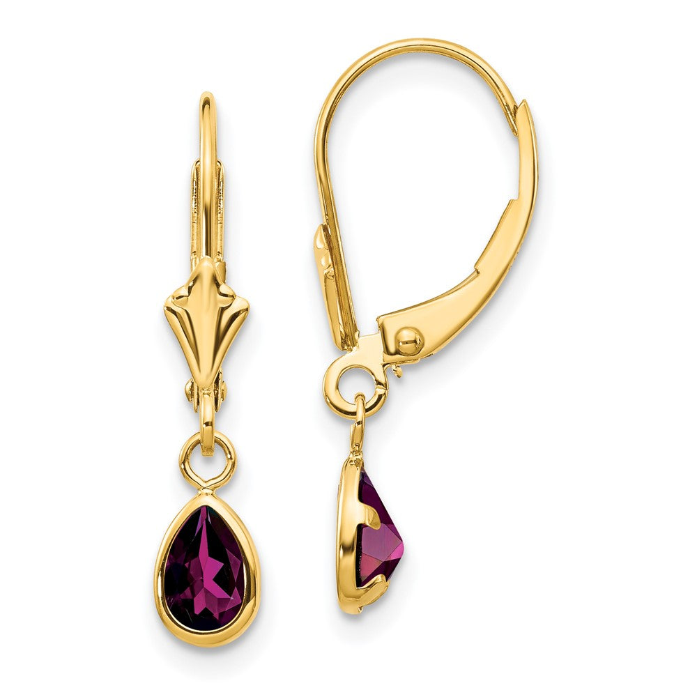 14K Yellow Gold 6x4mm Rhodolite Garnet June Earrings