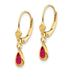 14K Yellow Gold 6x4mm Ruby July Leverback Earrings