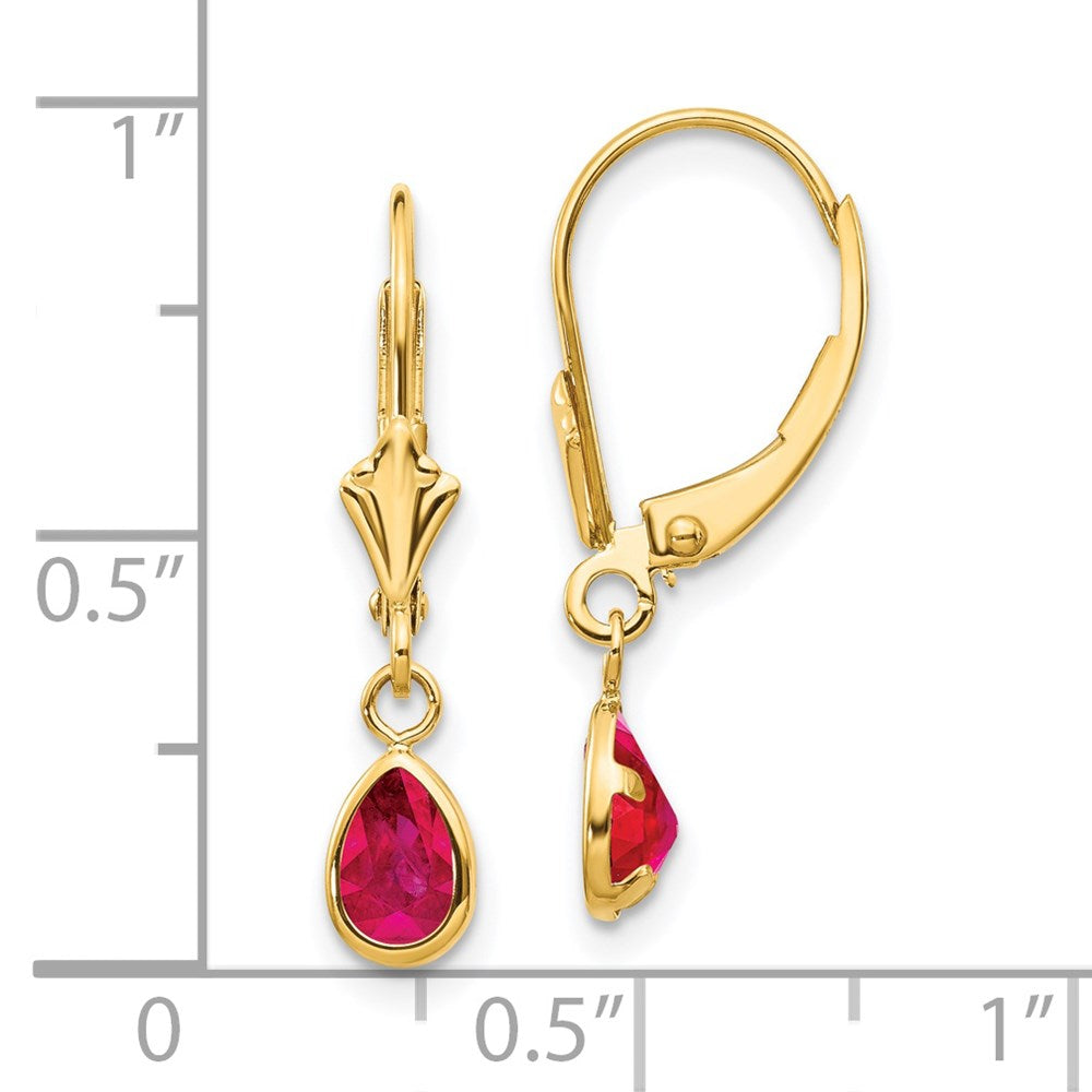 14K Yellow Gold 6x4mm Ruby July Leverback Earrings