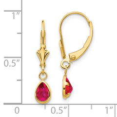 14K Yellow Gold 6x4mm Ruby July Leverback Earrings