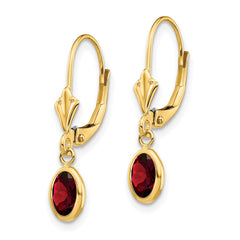 14K Yellow Gold 6x4mm Garnet January Earrings