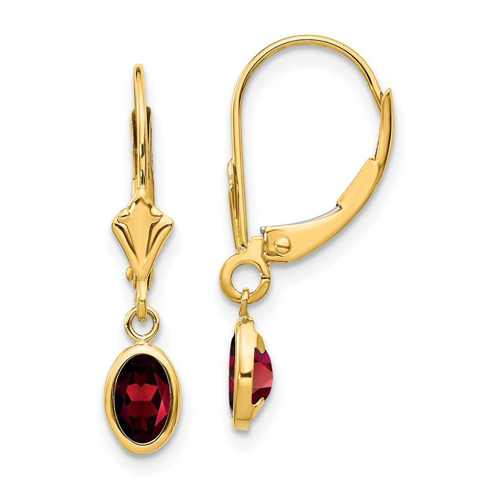 14K Yellow Gold 6x4mm Garnet January Earrings